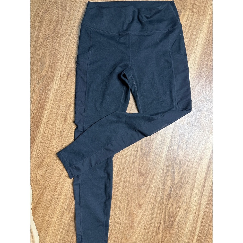 Fabletics Womens Black High Waisted Mesh Panel Pocket Leggings Activewear Sz Med